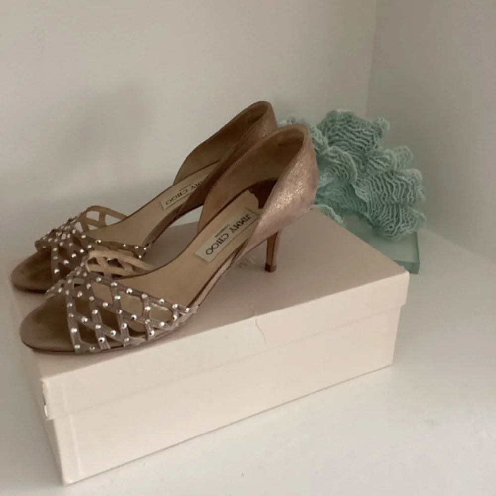 Jimmy Choo Suede Crystal Embellishment Slides Heels Sandals Shoes 37 7